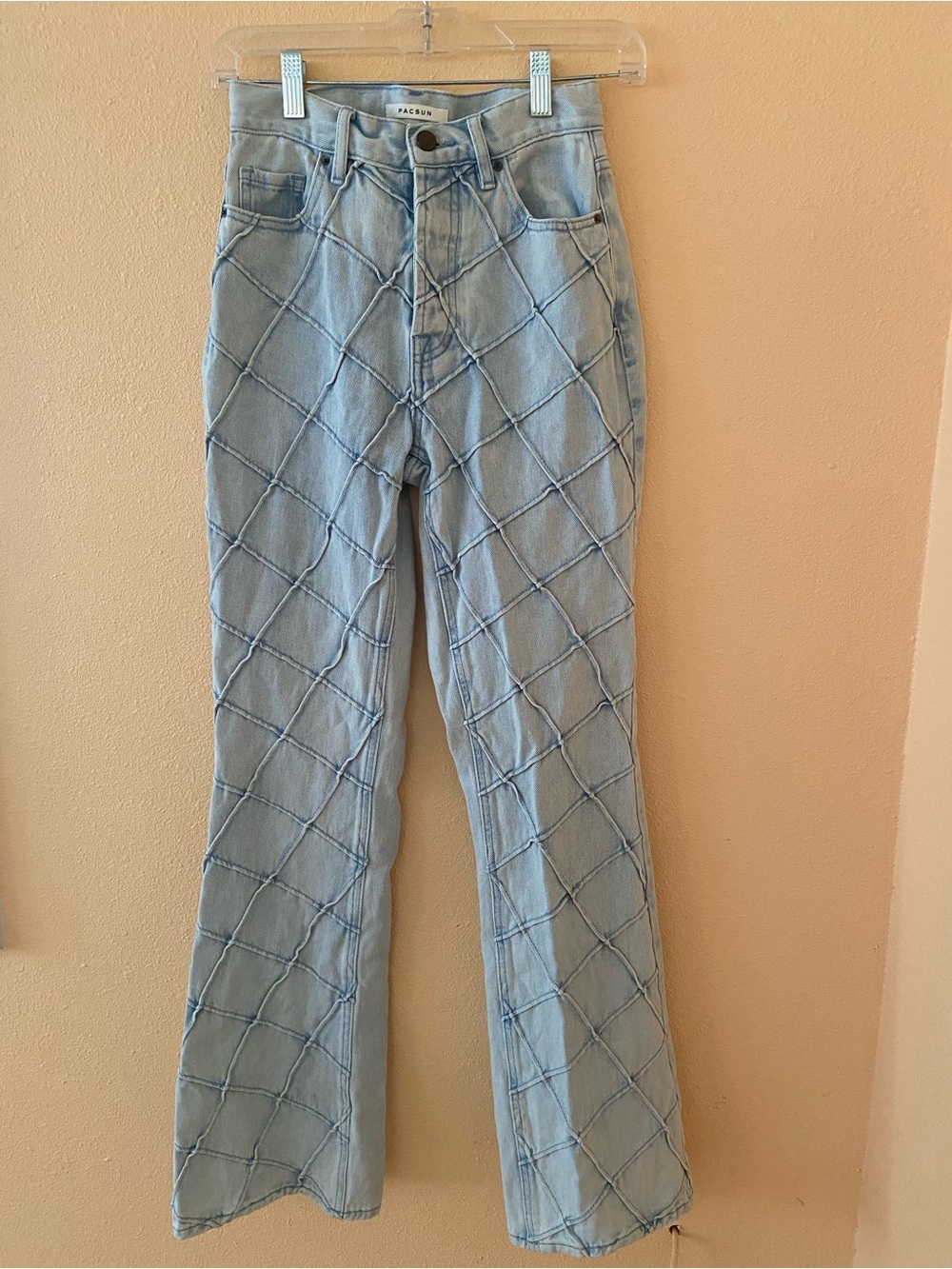Women’s Pacsun Light Blue Pintuck High Waist Bootcut Jeans, Button Fly, Size 25